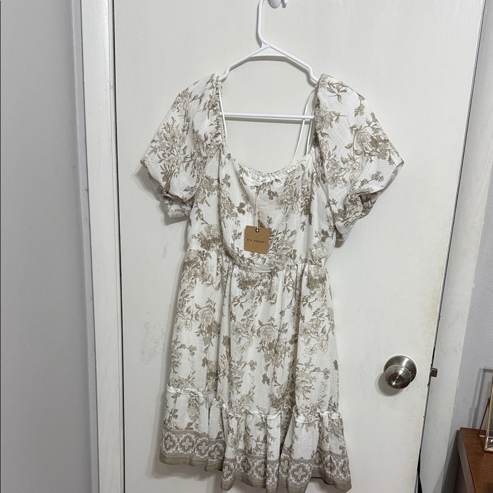 Blu Pepper Cream and Brown Floral Dress